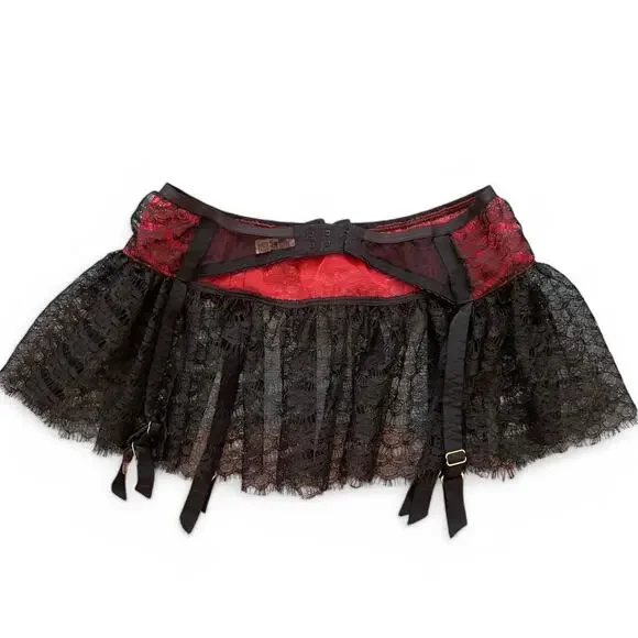 Agent Provocateur Brand New Black Red Lingerie Micro Skirt Garter Belt Bra Set